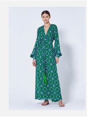 Alexis Skarla Maxi Green Boho Long Sleeve Dress XS